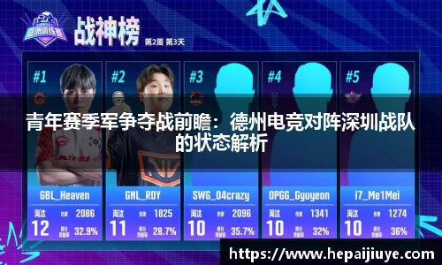 青年赛季军争夺战前瞻：德州电竞对阵深圳战队的状态解析